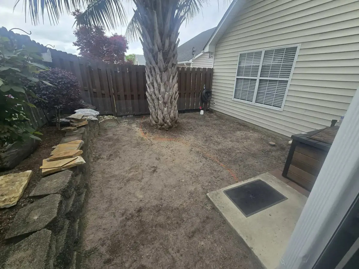 Before: muddy side yard with standing water and exposed soil